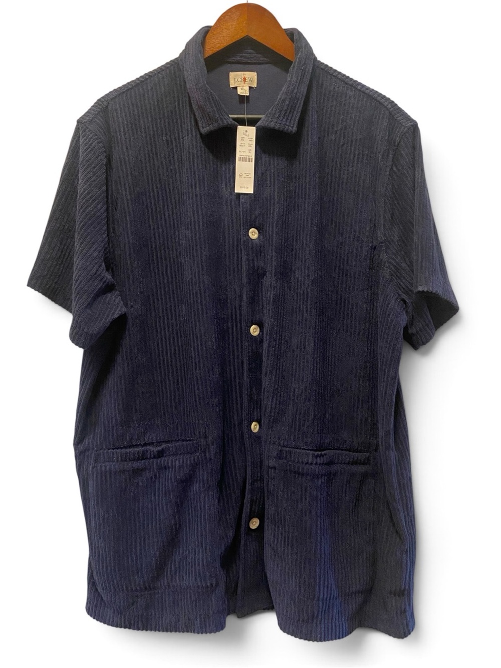 NWT $110 J Crew Oarsman Corded Blue Corduroy Terry Camp Collar Shirt Men’s XL